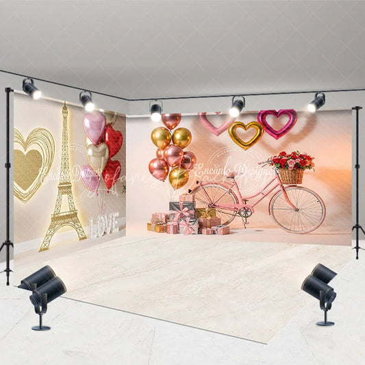 Lofaris Paris Love Room Set Backdrop Eiffel Tower Bicycle Photography Background Romantic Valentine Heart Photo Prop