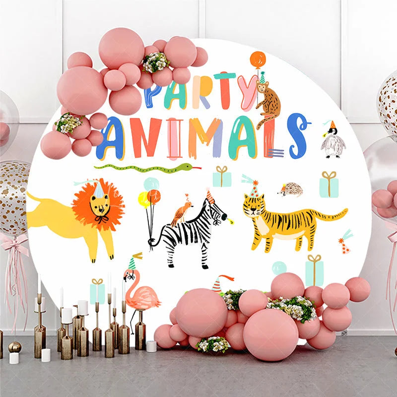 Lofaris Party Animals Round Backdrop for Kids Birthday Cute Jungle and Safari Wild One Photo Booth Decor