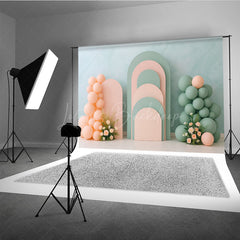 Lofaris Pastel Arch Panels Cake Smash Backdrop Pink and Sage Green Balloons Modern First Birthday Photography Prop