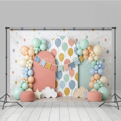 Lofaris Pastel Balloon and Bunting Banner Photography Backdrop Arched Panels for Baby Shower or Birthday Party Decor