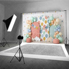Lofaris Pastel Balloon and Bunting Banner Photography Backdrop Arched Panels for Baby Shower or Birthday Party Decor