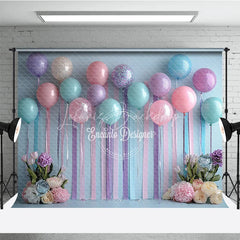 Lofaris Pastel Balloon and Streamer Photography Backdrop Pink Blue Purple for Wedding or Birthday Party Photo Booth