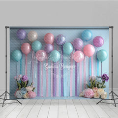 Lofaris Pastel Balloon and Streamer Photography Backdrop Pink Blue Purple for Wedding or Birthday Party Photo Booth