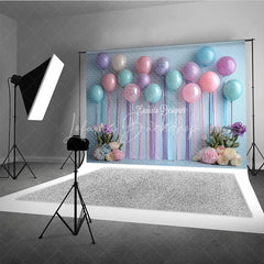 Lofaris Pastel Balloon and Streamer Photography Backdrop Pink Blue Purple for Wedding or Birthday Party Photo Booth