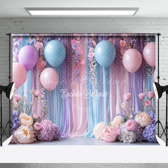 Lofaris Pastel Balloons and Floral Photography Backdrop Pink Blue Party Decor Wedding or Baby Shower Background