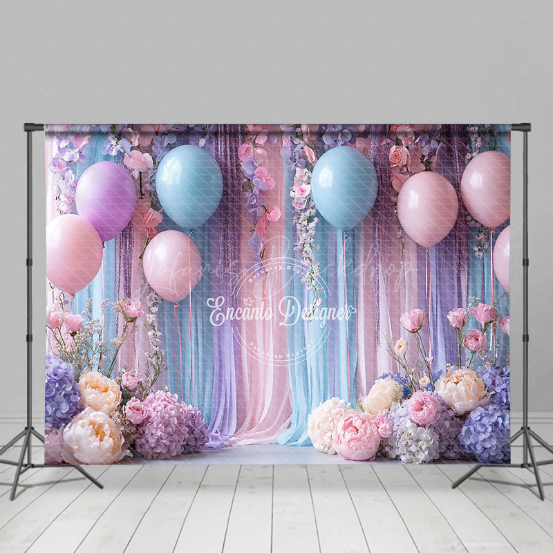 Lofaris Pastel Balloons and Floral Photography Backdrop Pink Blue Party Decor Wedding or Baby Shower Background