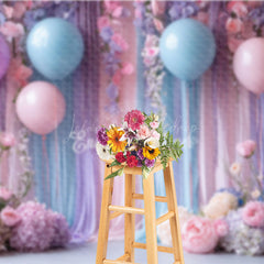 Lofaris Pastel Balloons and Floral Photography Backdrop Pink Blue Party Decor Wedding or Baby Shower Background