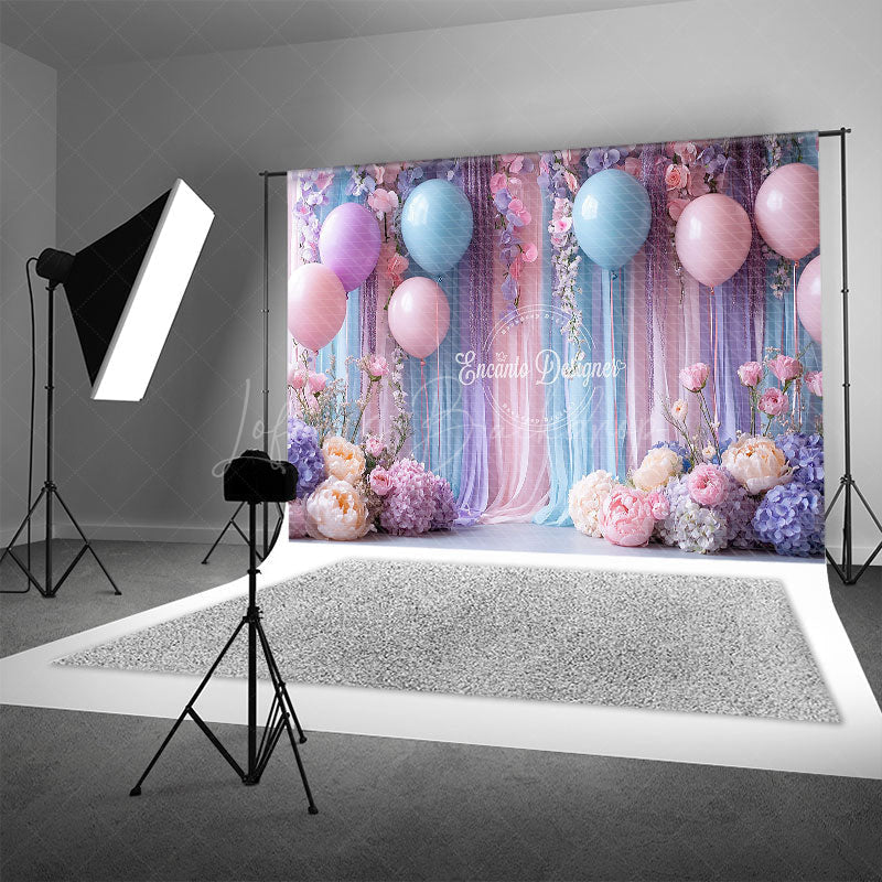 Lofaris Pastel Balloons and Floral Photography Backdrop Pink Blue Party Decor Wedding or Baby Shower Background