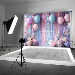 Lofaris Pastel Balloons and Floral Photography Backdrop Pink Blue Party Decor Wedding or Baby Shower Background