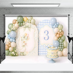 Lofaris Pastel Blue Green Beige Goose and Number 3 Photography Backdrop Whimsical Third Birthday Party Decor