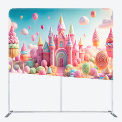 Lofaris Pastel Candyland Castle Tension Fabric Backdrop Sweet Shoppe with Lollipops Cupcakes Princess Birthday Party Photo Background