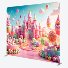 Lofaris Pastel Candyland Castle Tension Fabric Backdrop Sweet Shoppe with Lollipops Cupcakes Princess Birthday Party Photo Background