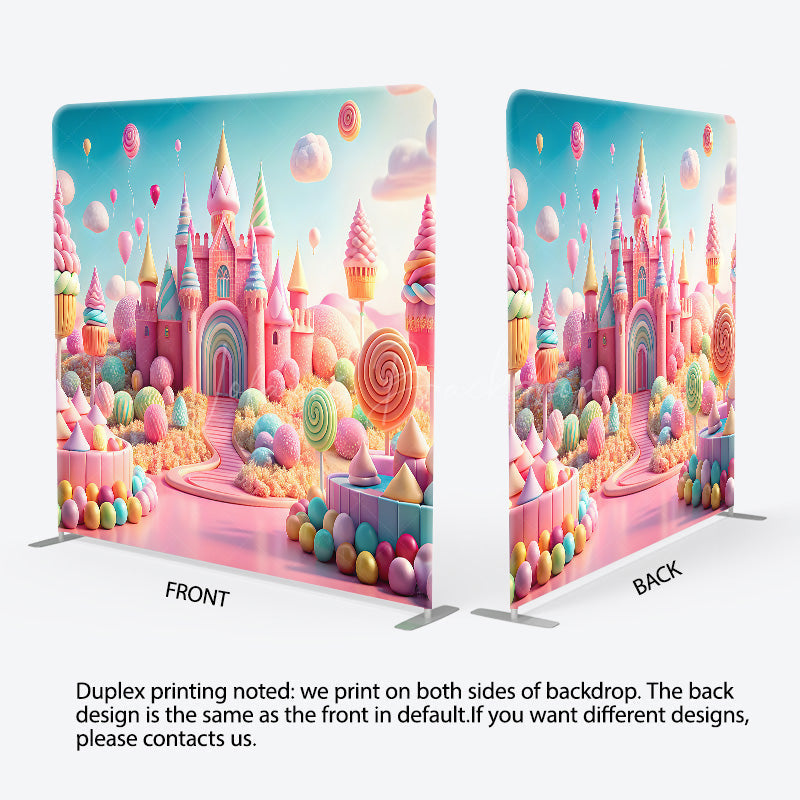 Lofaris Pastel Candyland Castle Tension Fabric Backdrop Sweet Shoppe with Lollipops Cupcakes Princess Birthday Party Photo Background