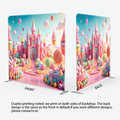 Lofaris Pastel Candyland Castle Tension Fabric Backdrop Sweet Shoppe with Lollipops Cupcakes Princess Birthday Party Photo Background