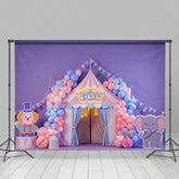 Lofaris Pastel Circus Cake Smash Photography Backdrop Pink and Blue Tent with Balloons Boy or Girl First Birthday Photo Prop