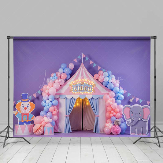 Lofaris Pastel Circus Cake Smash Photography Backdrop Pink and Blue Tent with Balloons Boy or Girl First Birthday Photo Prop