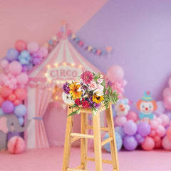 Lofaris Pastel Circus Cake Smash Photography Backdrop Pink and Purple Tent with Balloons Girl’s First Birthday Photo Prop