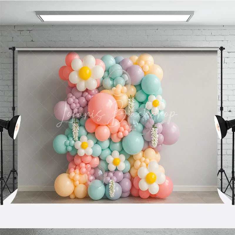 Lofaris Pastel Daisy Balloon Wall Photography Backdrop Groovy Floral Decor for First Birthday Cake Smash Photo Booth