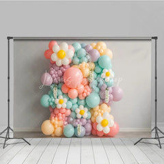 Lofaris Pastel Daisy Balloon Wall Photography Backdrop Groovy Floral Decor for First Birthday Cake Smash Photo Booth