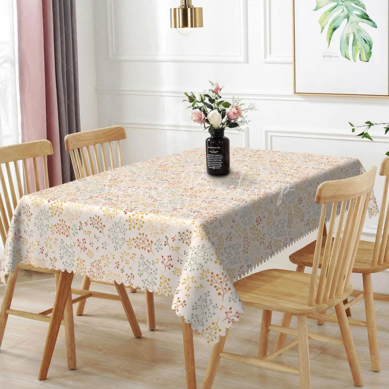 Lofaris Pastel Ditsy Sprig Rectangle Tablecloth Colorful Small Plant White Background Spring Summer Dining Table Cover Decoration