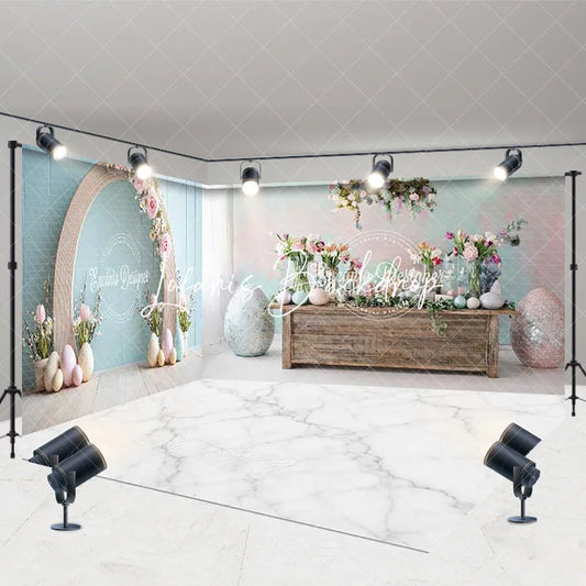 Lofaris Pastel Easter Floral Arch Room Set Backdrop Spring Eggs and Flowers Celebration Photo Studio Background