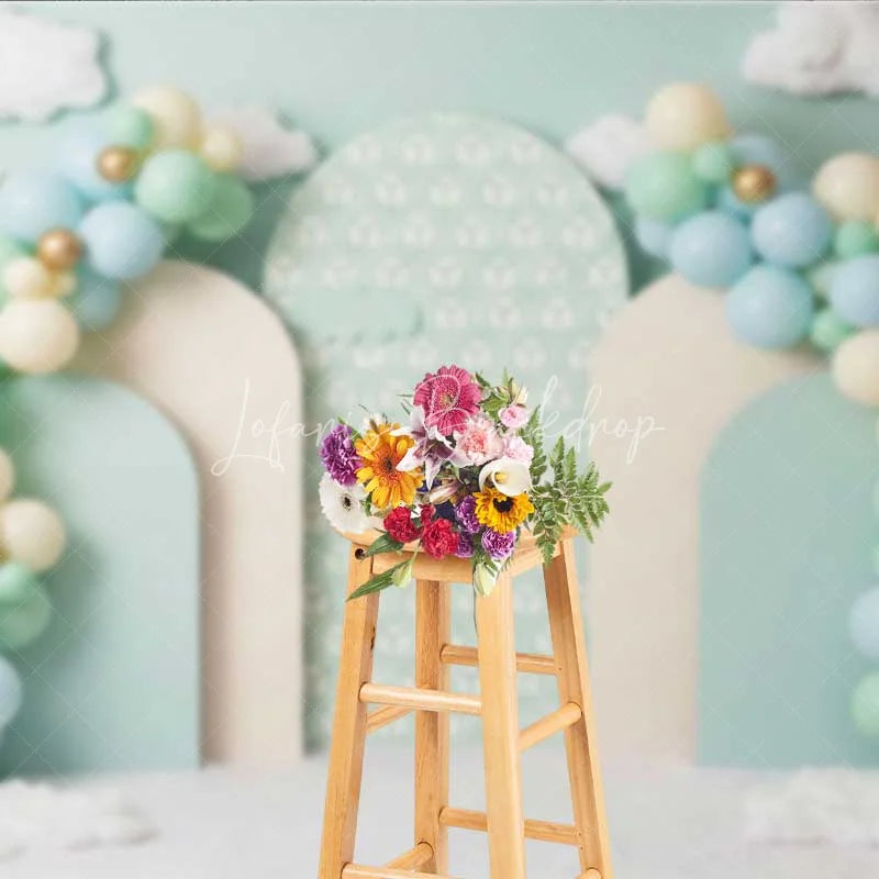 Lofaris Pastel Hot Air Balloon Photography Backdrop Mint Green Clouds Party Banner