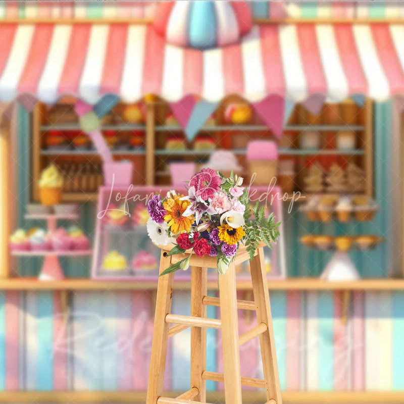 Lofaris Pastel Ice Cream Stand Cake Smash Backdrop Sweet Cupcakes and Candy Shop Photography Studio Background