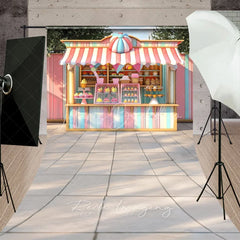 Lofaris Pastel Ice Cream Stand Cake Smash Backdrop Sweet Cupcakes and Candy Shop Sweep Portrait Studio Background