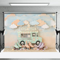 Lofaris Pastel Ice Cream Truck and Roller Skates Photography Backdrop Whimsical Soft Serve Summer Party Decor