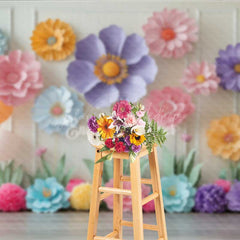 Lofaris Pastel Paper Flowers Cake Smash Backdrop Colorful 3D Floral Wall with Balloons First Birthday Photo Prop