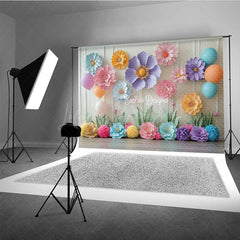 Lofaris Pastel Paper Flowers Cake Smash Backdrop Colorful 3D Floral Wall with Balloons First Birthday Photo Prop