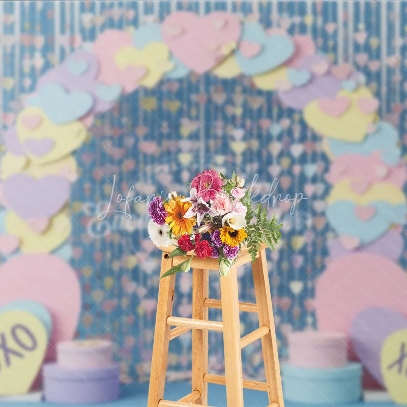 Lofaris Pastel Paper Hearts Valentine Day Backdrop Sweet Love XOXO Hanging Streamers Background Party Photography Decor
