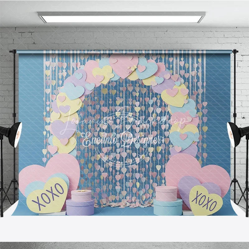 Lofaris Pastel Paper Hearts Valentine Day Backdrop Sweet Love XOXO Hanging Streamers Background Party Photography Decor