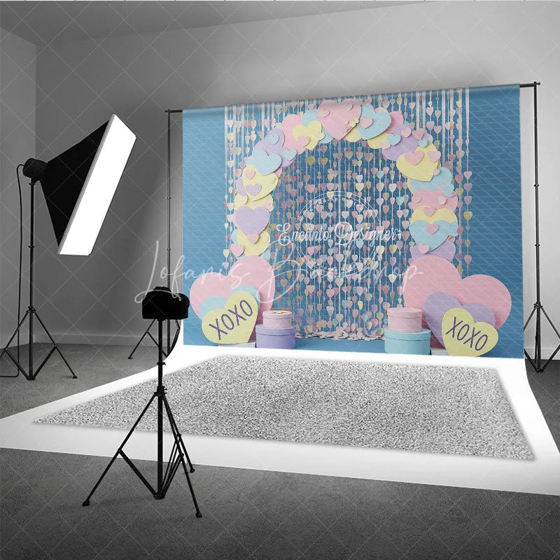 Lofaris Pastel Paper Hearts Valentine Day Backdrop Sweet Love XOXO Hanging Streamers Background Party Photography Decor