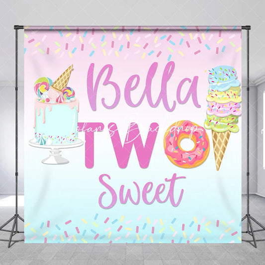 Lofaris Pastel Pink Blue Sweet Candy Donut Ice Cream Cake Custom Backdrop Two Birthday Party Decor