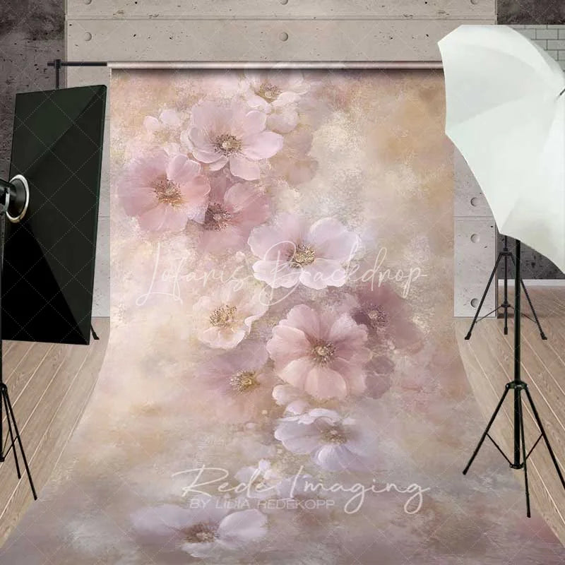 Lofaris Pastel Pink Floral Sweep Backdrop Soft Painted Flowers Photography Floor Mat Fine Art Spring Decoration