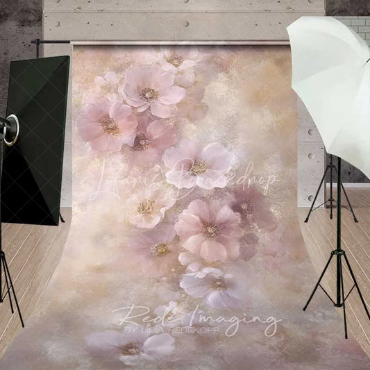 Lofaris Pastel Pink Floral Sweep Backdrop Soft Painted Flowers Photography Floor Mat Fine Art Spring Decoration