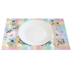 Lofaris Pastel Plaid Easter Bunny Set of 4 Placemats Colorful Egg Butterfly Rabbit Table Mats for Party