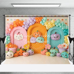 Lofaris Pastel Pumpkin Balloon Garland Arched Photography Backdrop Cute Fall Autumn Baby Kids Birthday Photo Booth Decor