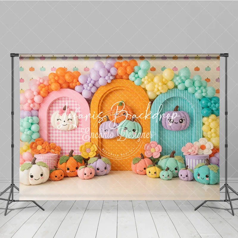 Lofaris Pastel Pumpkin Balloon Garland Arched Photography Backdrop Cute Fall Autumn Baby Kids Birthday Photo Booth Decor