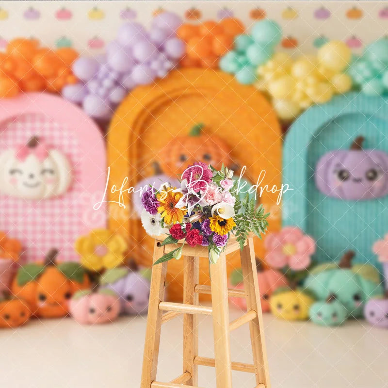 Lofaris Pastel Pumpkin Balloon Garland Arched Photography Backdrop Cute Fall Autumn Baby Kids Birthday Photo Booth Decor