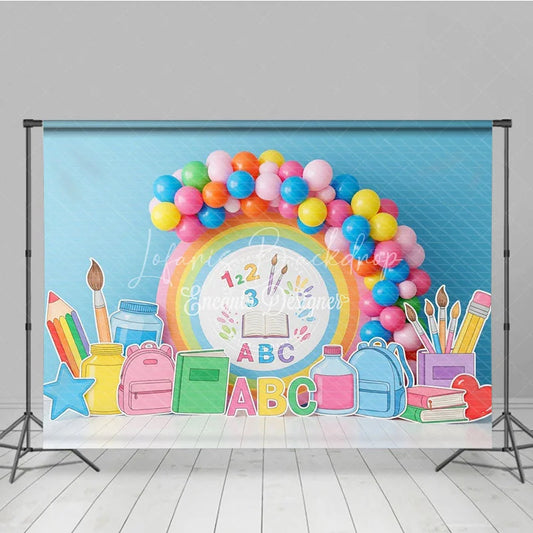 Lofaris Pastel Rainbow ABC 123 Back To School Backdrop Kindergarten Backpack Books Background Cute Photography Banner