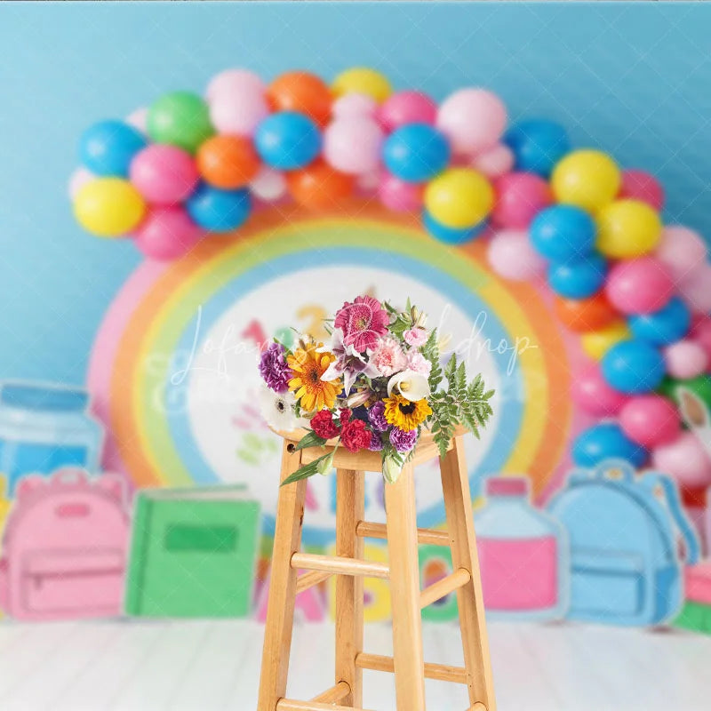 Lofaris Pastel Rainbow ABC 123 Back To School Backdrop Kindergarten Backpack Books Background Cute Photography Banner