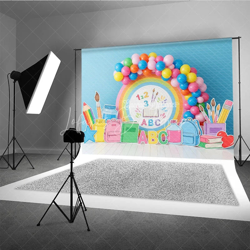 Lofaris Pastel Rainbow ABC 123 Back To School Backdrop Kindergarten Backpack Books Background Cute Photography Banner