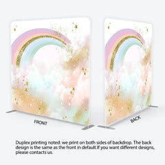 Lofaris Pastel Rainbow and Gold Glitter Stars Backdrop Magical Clouds Birthday Party Decor Tension Fabric
