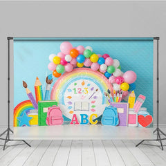 Lofaris Pastel Rainbow Back To School Backdrop Supplies Balloon Arch Background Preschool Photography Banner