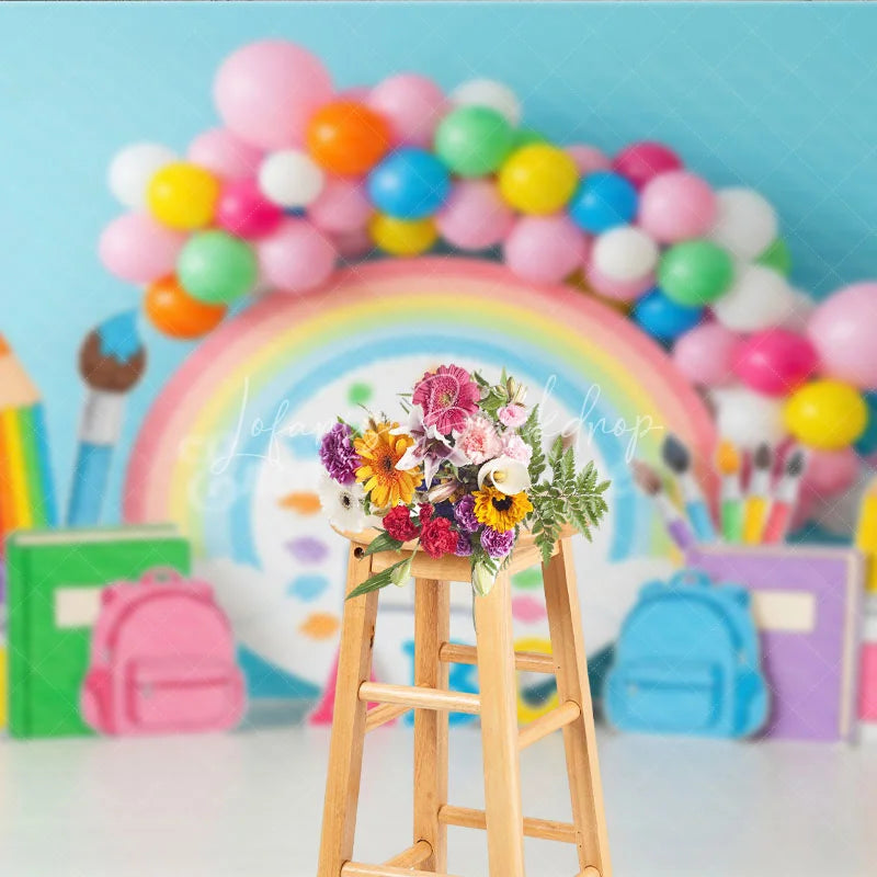 Lofaris Pastel Rainbow Back To School Backdrop Supplies Balloon Arch Background Preschool Photography Banner