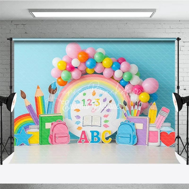Lofaris Pastel Rainbow Back To School Backdrop Supplies Balloon Arch Background Preschool Photography Banner