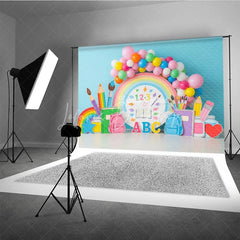 Lofaris Pastel Rainbow Back To School Backdrop Supplies Balloon Arch Background Preschool Photography Banner