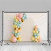 Lofaris Pastel Rainbow Balloon Arch Cake Smash Backdrop Daisy and Sunflower Floral Groovy First Birthday Photo Prop